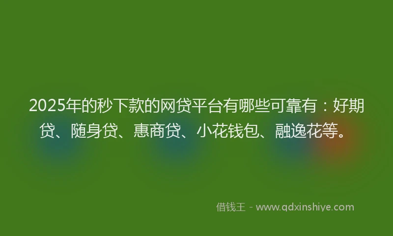 2025年的秒下款的网贷平台有哪些可靠有：好期贷、随身贷、惠商贷、小花钱包、融逸花等。
