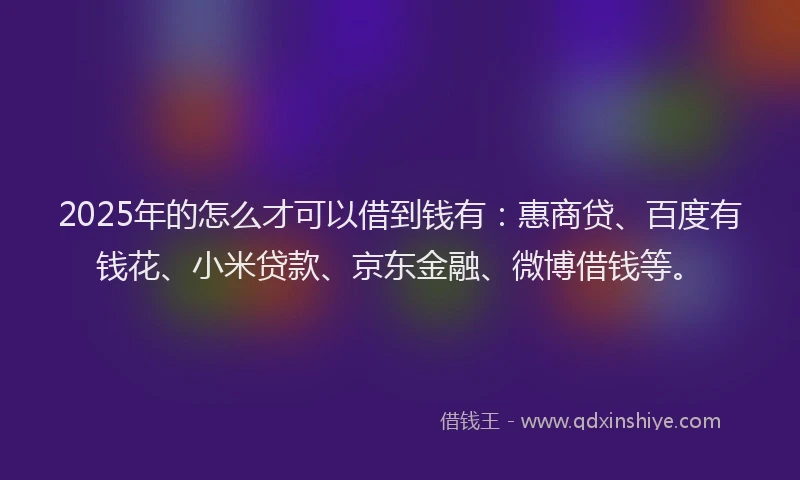 2025年的怎么才可以借到钱有：惠商贷、百度有钱花、小米贷款、京东金融、微博借钱等。