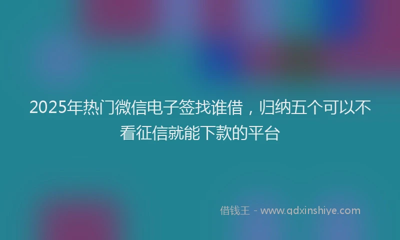 2025年热门微信电子签找谁借，归纳五个可以不看征信就能下款的平台