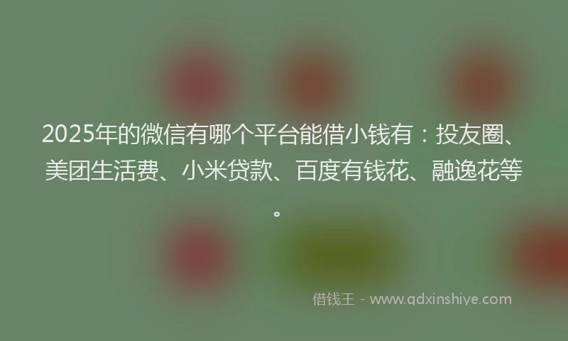 2025年的微信有哪个平台能借小钱有：投友圈、美团生活费、小米贷款、百度有钱花、融逸花等。