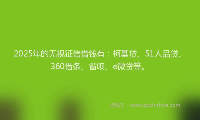 2025年的无视征信借钱有：柯基贷、51人品贷、360借条、省呗、e微贷等。