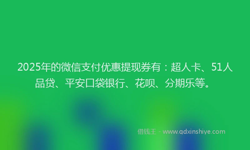 2025年的微信支付优惠提现券有：超人卡、51人品贷、平安口袋银行、花呗、分期乐等。