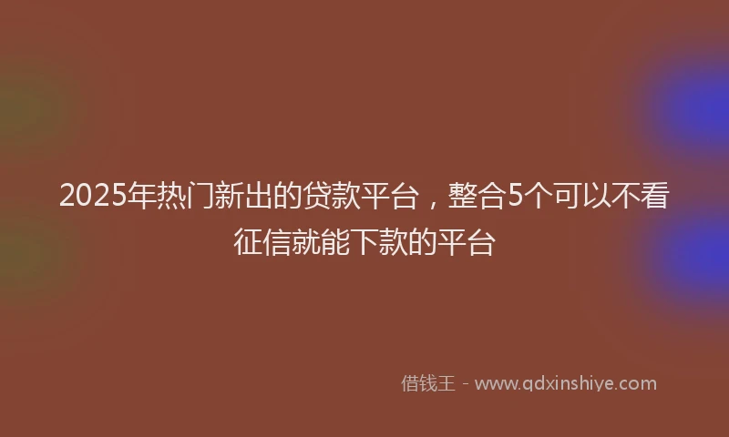 2025年热门新出的贷款平台，整合5个可以不看征信就能下款的平台