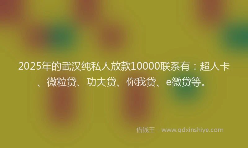 2025年的武汉纯私人放款10000联系有：超人卡、微粒贷、功夫贷、你我贷、e微贷等。