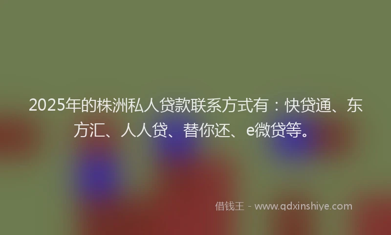 2025年的株洲私人贷款联系方式有：快贷通、东方汇、人人贷、替你还、e微贷等。