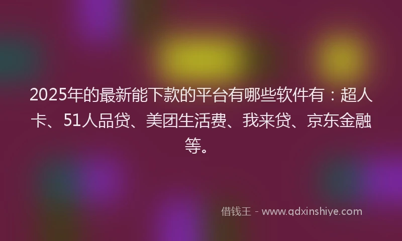 2025年的最新能下款的平台有哪些软件有：超人卡、51人品贷、美团生活费、我来贷、京东金融等。