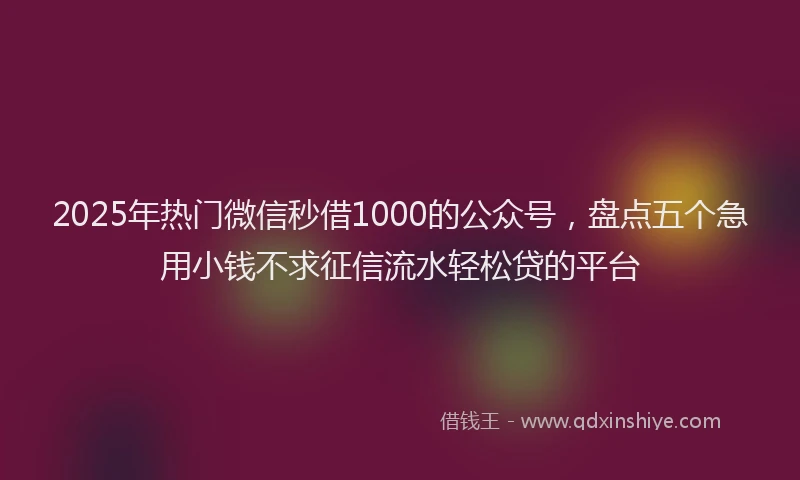 2025年热门微信秒借1000的公众号，盘点五个急用小钱不求征信流水轻松贷的平台