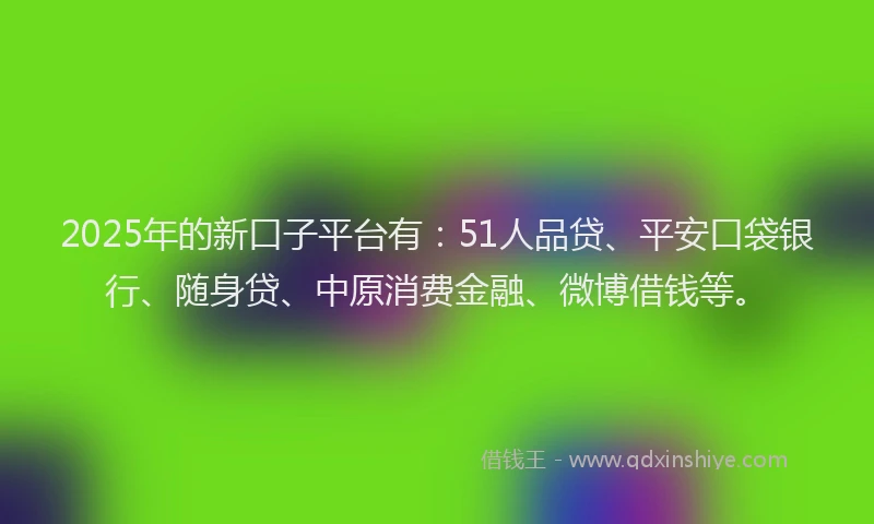 2025年的新口子平台有：51人品贷、平安口袋银行、随身贷、中原消费金融、微博借钱等。