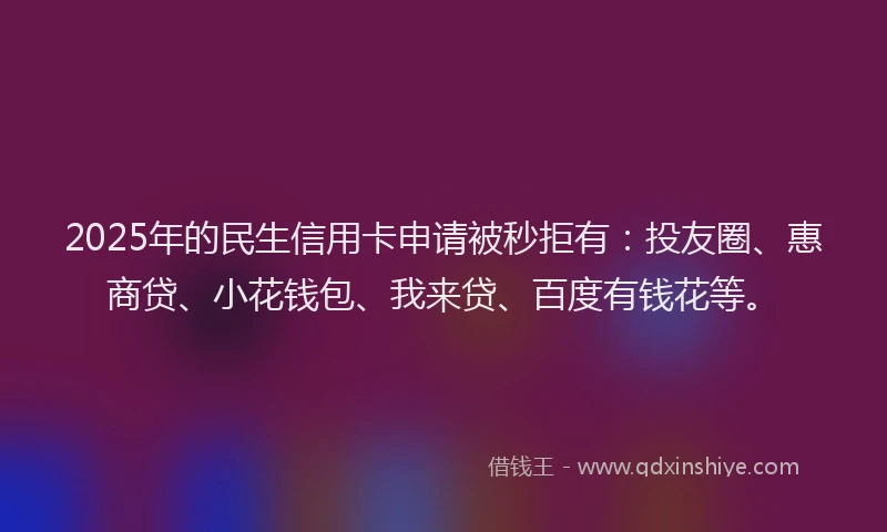 2025年的民生信用卡申请被秒拒有：投友圈、惠商贷、小花钱包、我来贷、百度有钱花等。