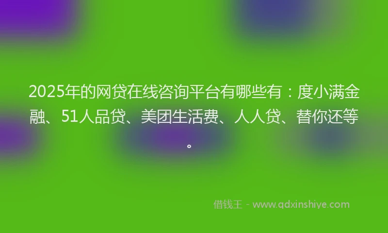 2025年的网贷在线咨询平台有哪些有：度小满金融、51人品贷、美团生活费、人人贷、替你还等。