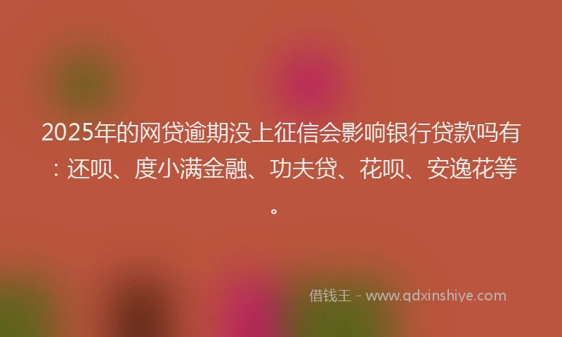 2025年的网贷逾期没上征信会影响银行贷款吗有：还呗、度小满金融、功夫贷、花呗、安逸花等。