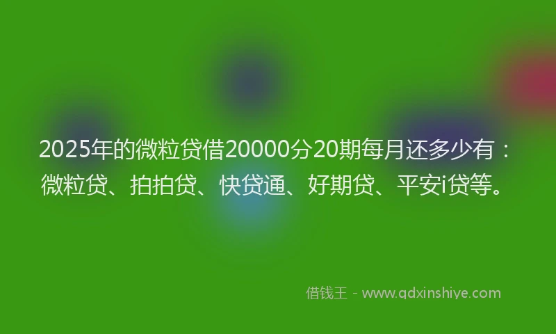 2025年的微粒贷借20000分20期每月还多少有：微粒贷、拍拍贷、快贷通、好期贷、平安i贷等。