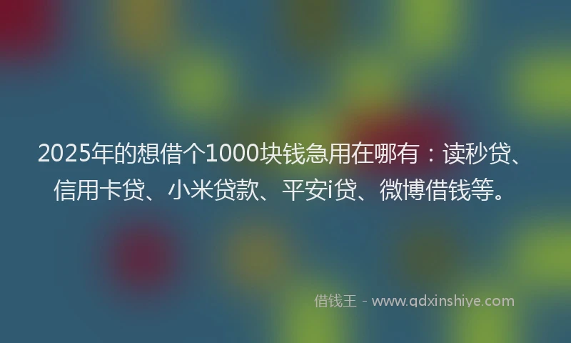 2025年的想借个1000块钱急用在哪有：读秒贷、信用卡贷、小米贷款、平安i贷、微博借钱等。