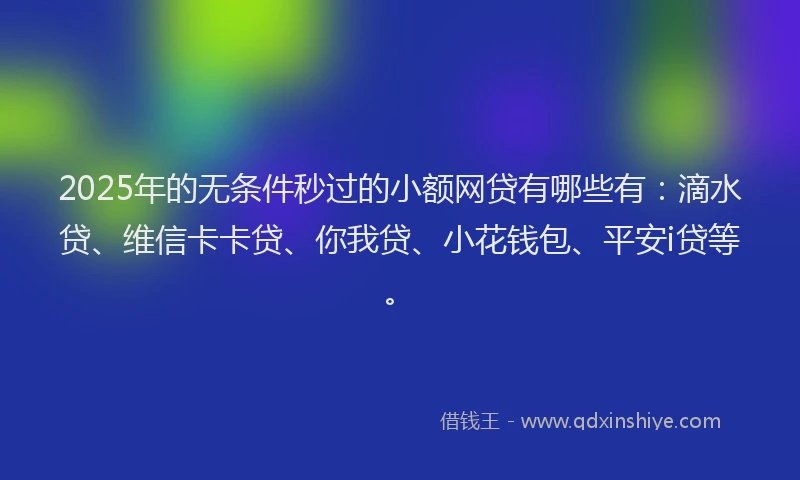 2025年的无条件秒过的小额网贷有哪些有：滴水贷、维信卡卡贷、你我贷、小花钱包、平安i贷等。