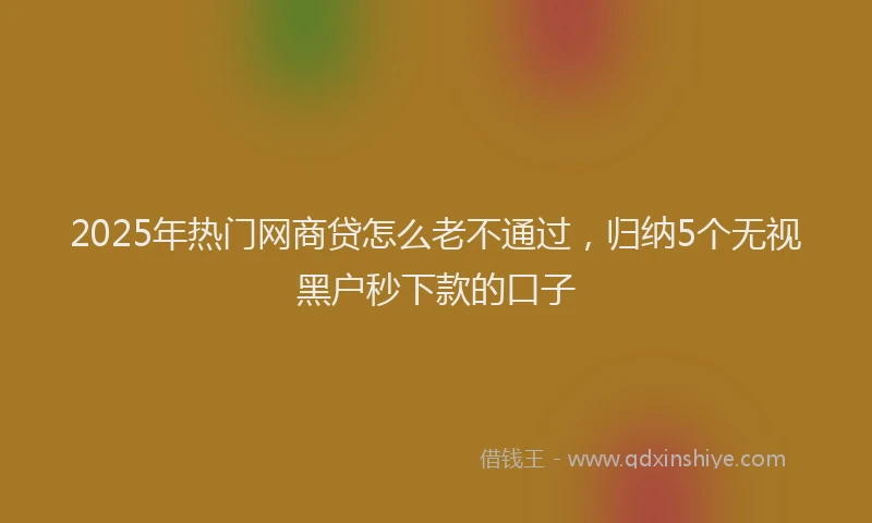 2025年热门网商贷怎么老不通过，归纳5个无视黑户秒下款的口子