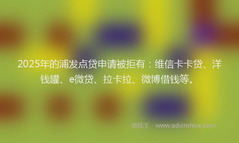 2025年的浦发点贷申请被拒有：维信卡卡贷、洋钱罐、e微贷、拉卡拉、微博借钱等。