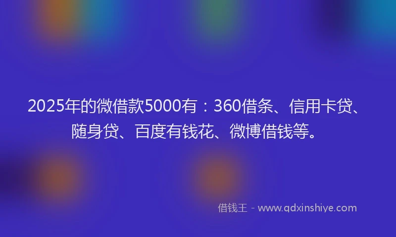 2025年的微借款5000有：360借条、信用卡贷、随身贷、百度有钱花、微博借钱等。