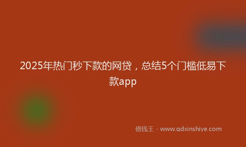 2025年热门秒下款的网贷，总结5个门槛低易下款app