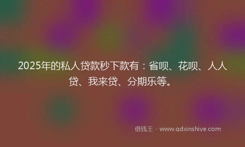 2025年的私人贷款秒下款有：省呗、花呗、人人贷、我来贷、分期乐等。