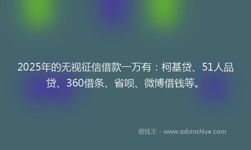 2025年的无视征信借款一万有：柯基贷、51人品贷、360借条、省呗、微博借钱等。