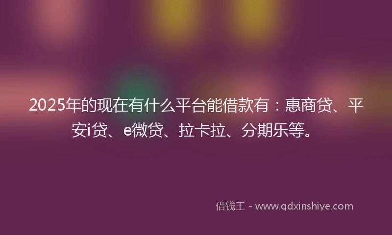 2025年的现在有什么平台能借款有：惠商贷、平安i贷、e微贷、拉卡拉、分期乐等。