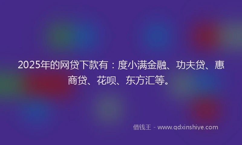 2025年的网贷下款有：度小满金融、功夫贷、惠商贷、花呗、东方汇等。