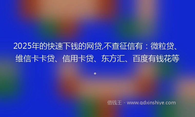 2025年的快速下钱的网贷,不查征信有：微粒贷、维信卡卡贷、信用卡贷、东方汇、百度有钱花等。