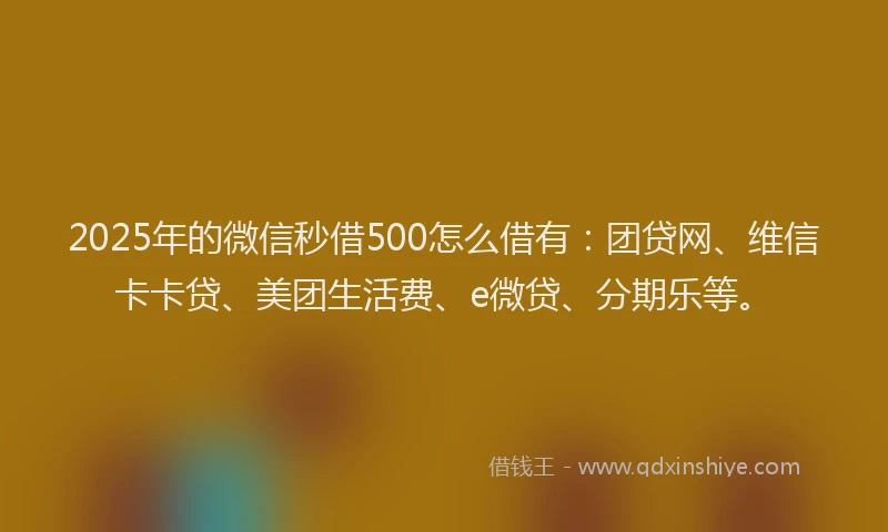 2025年的微信秒借500怎么借有：团贷网、维信卡卡贷、美团生活费、e微贷、分期乐等。