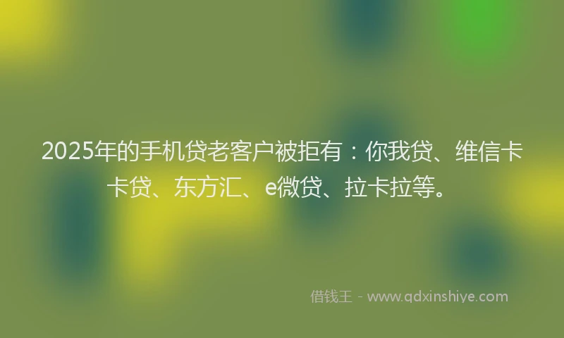 2025年的手机贷老客户被拒有：你我贷、维信卡卡贷、东方汇、e微贷、拉卡拉等。