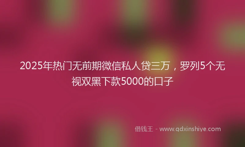 2025年热门无前期微信私人贷三万，罗列5个无视双黑下款5000的口子