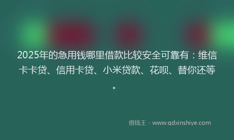 2025年的急用钱哪里借款比较安全可靠有：维信卡卡贷、信用卡贷、小米贷款、花呗、替你还等。