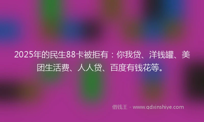 2025年的民生88卡被拒有：你我贷、洋钱罐、美团生活费、人人贷、百度有钱花等。
