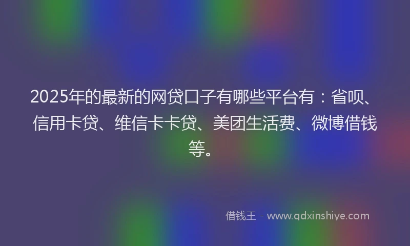 2025年的最新的网贷口子有哪些平台有：省呗、信用卡贷、维信卡卡贷、美团生活费、微博借钱等。