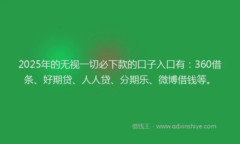 2025年的无视一切必下款的口子入口有：360借条、好期贷、人人贷、分期乐、微博借钱等。