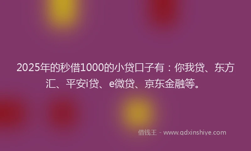 2025年的秒借1000的小贷口子有：你我贷、东方汇、平安i贷、e微贷、京东金融等。