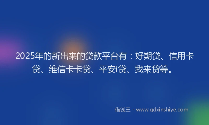 2025年的新出来的贷款平台有：好期贷、信用卡贷、维信卡卡贷、平安i贷、我来贷等。