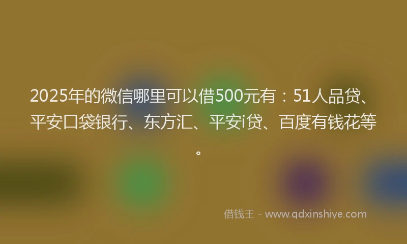 2025年的微信哪里可以借500元有：51人品贷、平安口袋银行、东方汇、平安i贷、百度有钱花等。