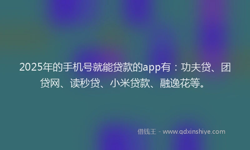 2025年的手机号就能贷款的app有：功夫贷、团贷网、读秒贷、小米贷款、融逸花等。