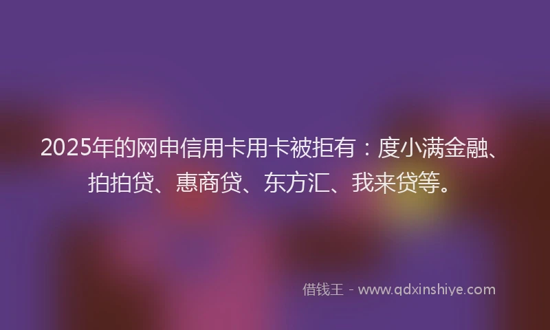 2025年的网申信用卡用卡被拒有：度小满金融、拍拍贷、惠商贷、东方汇、我来贷等。