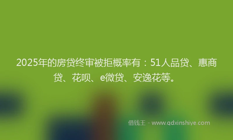 2025年的房贷终审被拒概率有：51人品贷、惠商贷、花呗、e微贷、安逸花等。