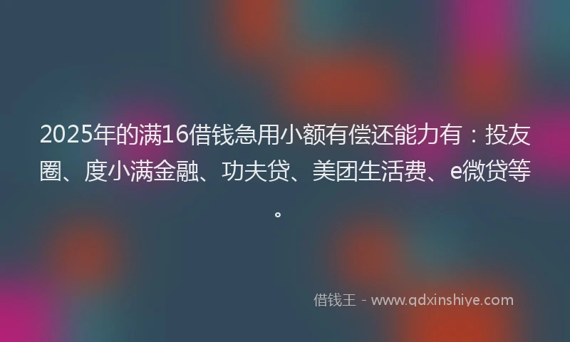 2025年的满16借钱急用小额有偿还能力有：投友圈、度小满金融、功夫贷、美团生活费、e微贷等。
