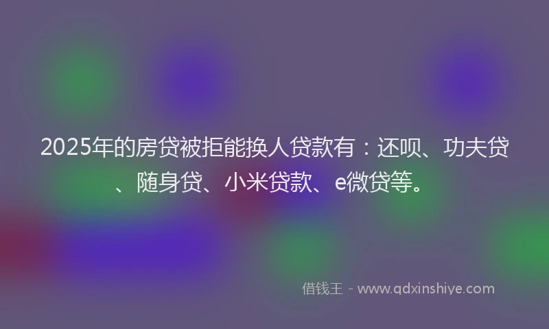 2025年的房贷被拒能换人贷款有：还呗、功夫贷、随身贷、小米贷款、e微贷等。