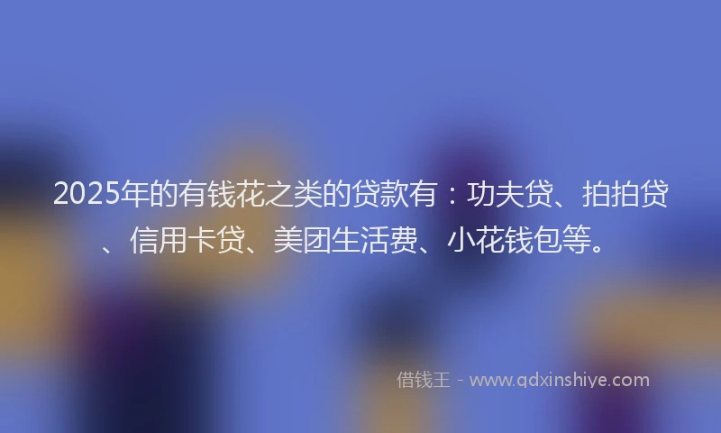 2025年的有钱花之类的贷款有：功夫贷、拍拍贷、信用卡贷、美团生活费、小花钱包等。