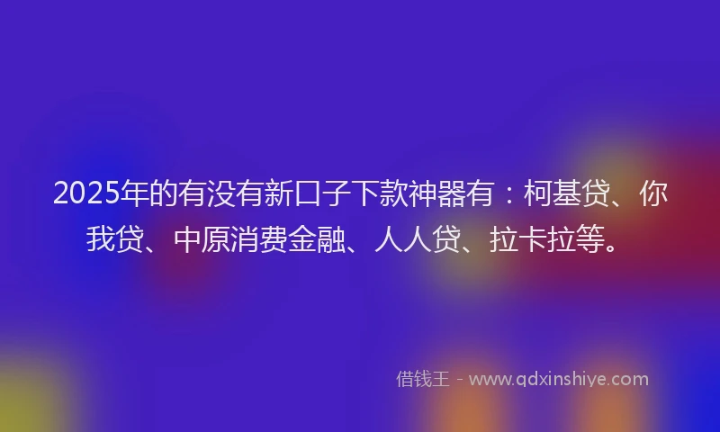 2025年的有没有新口子下款神器有：柯基贷、你我贷、中原消费金融、人人贷、拉卡拉等。