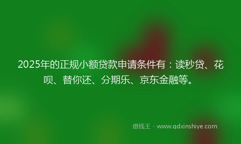 2025年的正规小额贷款申请条件有：读秒贷、花呗、替你还、分期乐、京东金融等。