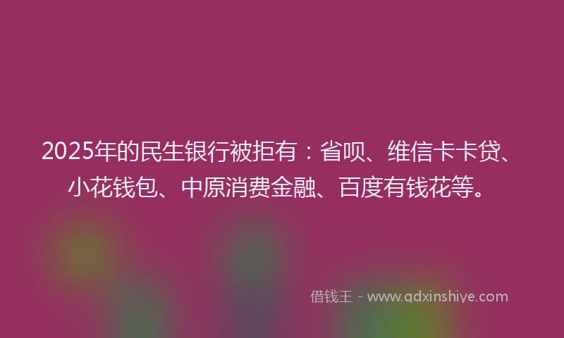 2025年的民生银行被拒有：省呗、维信卡卡贷、小花钱包、中原消费金融、百度有钱花等。
