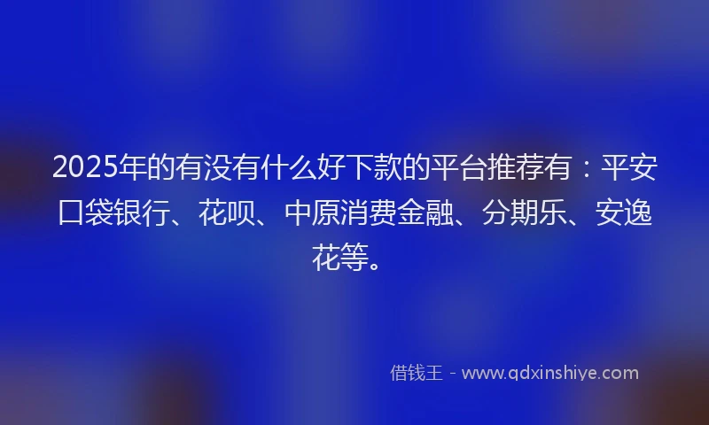 2025年的有没有什么好下款的平台推荐有：平安口袋银行、花呗、中原消费金融、分期乐、安逸花等。