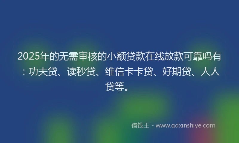 2025年的无需审核的小额贷款在线放款可靠吗有：功夫贷、读秒贷、维信卡卡贷、好期贷、人人贷等。