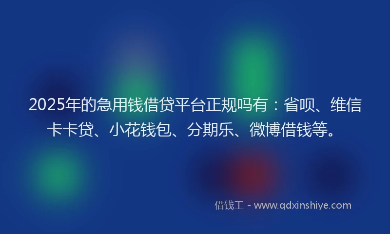 2025年的急用钱借贷平台正规吗有：省呗、维信卡卡贷、小花钱包、分期乐、微博借钱等。