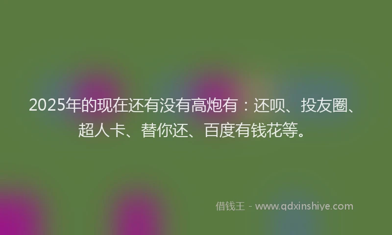 2025年的现在还有没有高炮有：还呗、投友圈、超人卡、替你还、百度有钱花等。